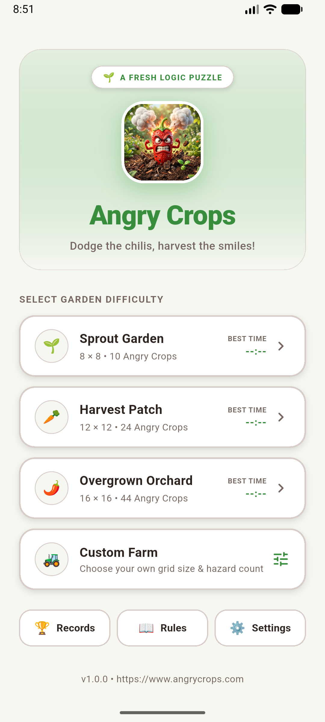 Crops Island Main Menu